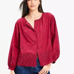 Loft Eyelet Blouson Sleeve Blouse
